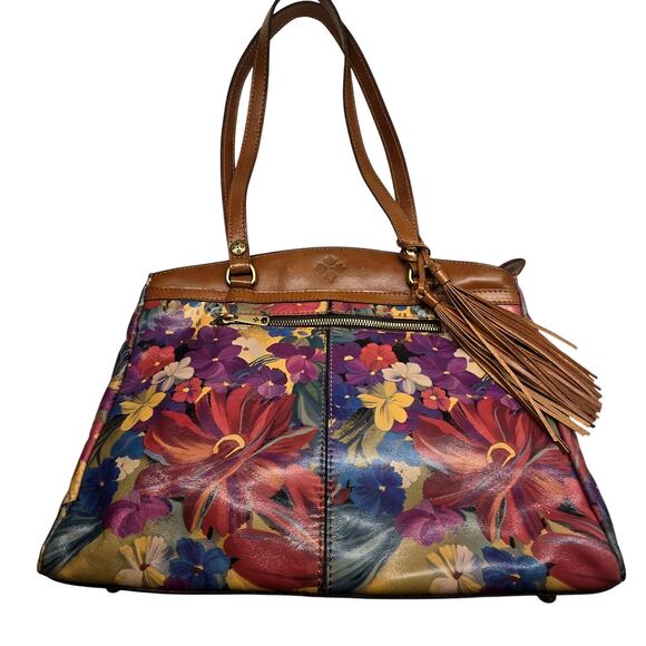 Patricia Nash Multicolor Brown Floral Poppy Top-Zip Tassels Versatile Tote - Picture 1 of 12